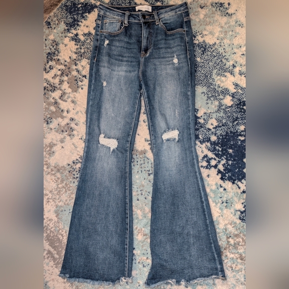 Risen Jeans RDP5537 Womens Distressed High Rise Flare Denim Size 5 27 - Picture 6 of 16